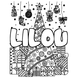 Dibujo para colorear LILOU - decorado &aacute;rbol de Navidad y regalos