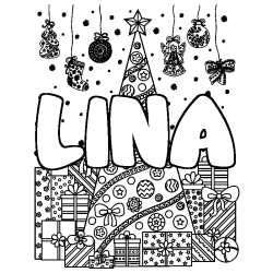 Dibujo para colorear LINA - decorado &aacute;rbol de Navidad y regalos