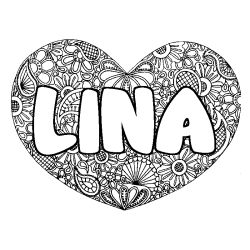 Coloración del nombre LINA - decorado mandala de corazón