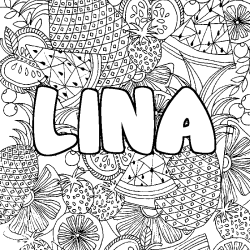 Coloración del nombre LINA - decorado mandala de frutas