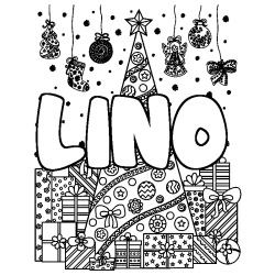 Coloración del nombre LINO - decorado árbol de Navidad y regalos