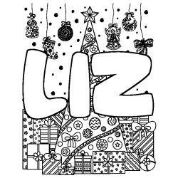 Dibujo para colorear LIZ - decorado &aacute;rbol de Navidad y regalos