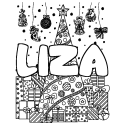 Dibujo para colorear LIZA - decorado &aacute;rbol de Navidad y regalos