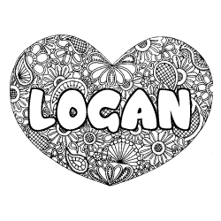 Coloración del nombre LOGAN - decorado mandala de corazón