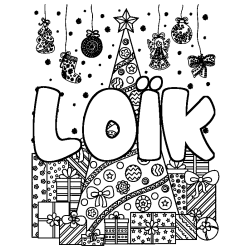 Coloración del nombre LOÏK - decorado árbol de Navidad y regalos