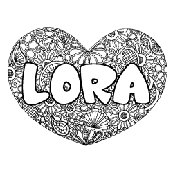 Coloración del nombre LORA - decorado mandala de corazón