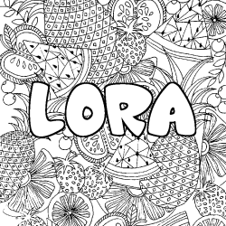 Coloración del nombre LORA - decorado mandala de frutas