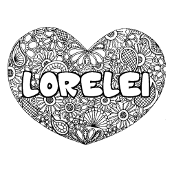 Coloración del nombre LORELEI - decorado mandala de corazón