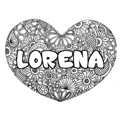 Coloración del nombre LORENA - decorado mandala de corazón