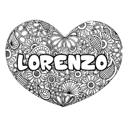 Coloración del nombre LORENZO - decorado mandala de corazón