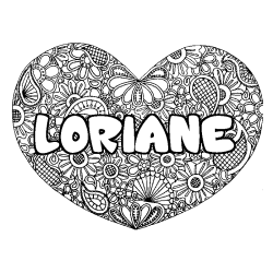 Coloración del nombre LORIANE - decorado mandala de corazón