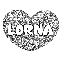 Coloración del nombre LORNA - decorado mandala de corazón