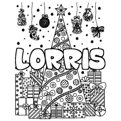 Coloración del nombre LORRIS - decorado árbol de Navidad y regalos