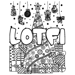 Coloración del nombre LOTFI - decorado árbol de Navidad y regalos