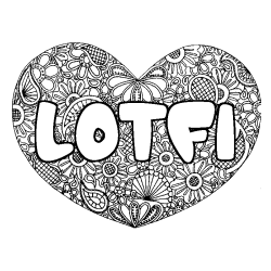 Coloración del nombre LOTFI - decorado mandala de corazón