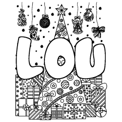 Dibujo para colorear LOU - decorado &aacute;rbol de Navidad y regalos