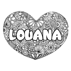 Coloración del nombre LOUANA - decorado mandala de corazón