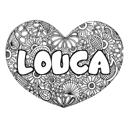 Coloración del nombre LOUCA - decorado mandala de corazón