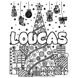 Coloración del nombre LOUCAS - decorado árbol de Navidad y regalos