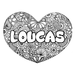 Coloración del nombre LOUCAS - decorado mandala de corazón