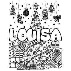 Coloración del nombre LOUISA - decorado árbol de Navidad y regalos