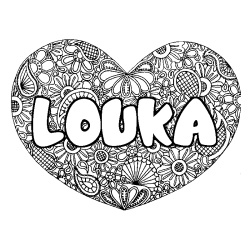 Coloración del nombre LOUKA - decorado mandala de corazón