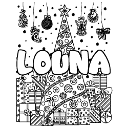 Coloración del nombre LOUNA - decorado árbol de Navidad y regalos