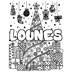 Coloración del nombre LOUNES - decorado árbol de Navidad y regalos