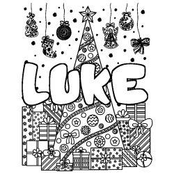 Coloración del nombre LUKE - decorado árbol de Navidad y regalos