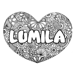 Coloración del nombre LUMILA - decorado mandala de corazón