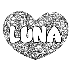 Dibujo para colorear LUNA - decorado mandala de coraz&oacute;n