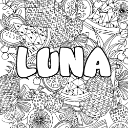 Coloración del nombre LUNA - decorado mandala de frutas