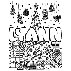 Dibujo para colorear LYANN - decorado &aacute;rbol de Navidad y regalos