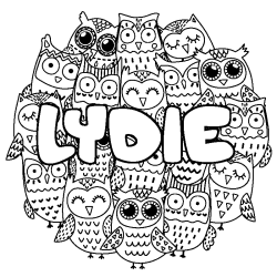 Coloración del nombre LYDIE - decorado búhos