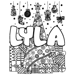 Dibujo para colorear LYLA - decorado &aacute;rbol de Navidad y regalos