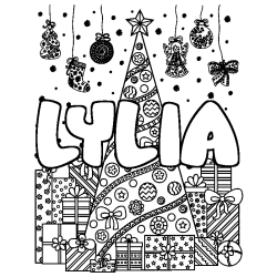 Coloración del nombre LYLIA - decorado árbol de Navidad y regalos