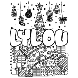 Dibujo para colorear LYLOU - decorado &aacute;rbol de Navidad y regalos