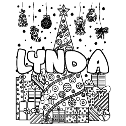 Coloración del nombre LYNDA - decorado árbol de Navidad y regalos