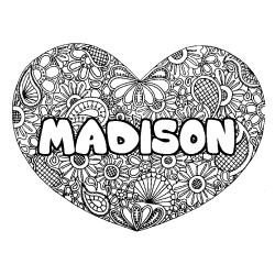 Coloración del nombre MADISON - decorado mandala de corazón