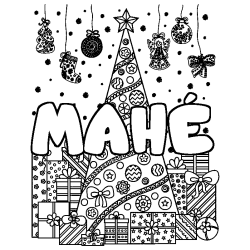 Coloración del nombre MAHÉ - decorado árbol de Navidad y regalos