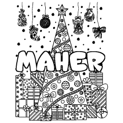 Coloración del nombre MAHER - decorado árbol de Navidad y regalos