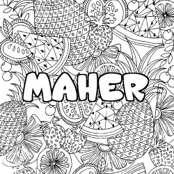 Coloración del nombre MAHER - decorado mandala de frutas