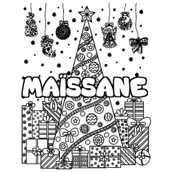 Coloración del nombre MAÏSSANE - decorado árbol de Navidad y regalos