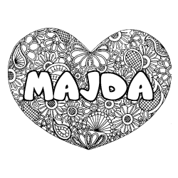 Coloración del nombre MAJDA - decorado mandala de corazón