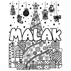 Coloración del nombre MALAK - decorado árbol de Navidad y regalos