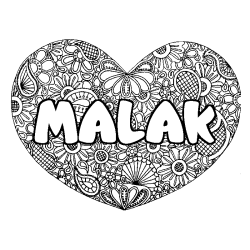 Coloración del nombre MALAK - decorado mandala de corazón