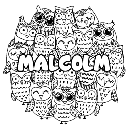 Coloración del nombre MALCOLM - decorado búhos