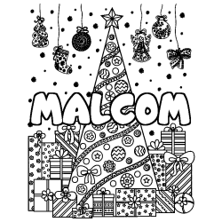 Coloración del nombre MALCOM - decorado árbol de Navidad y regalos