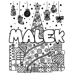 Coloración del nombre MALEK - decorado árbol de Navidad y regalos