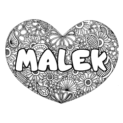 Coloración del nombre MALEK - decorado mandala de corazón